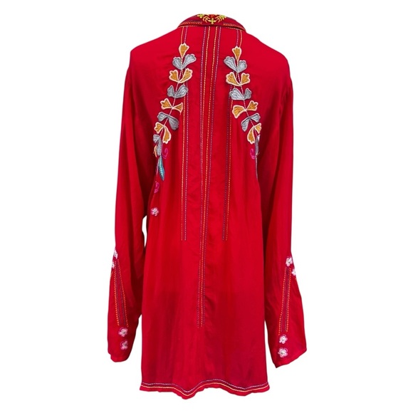 Johnny Was - Red Embroidered Long Sleeve Tunic - Size Large - Picture 6 of 12